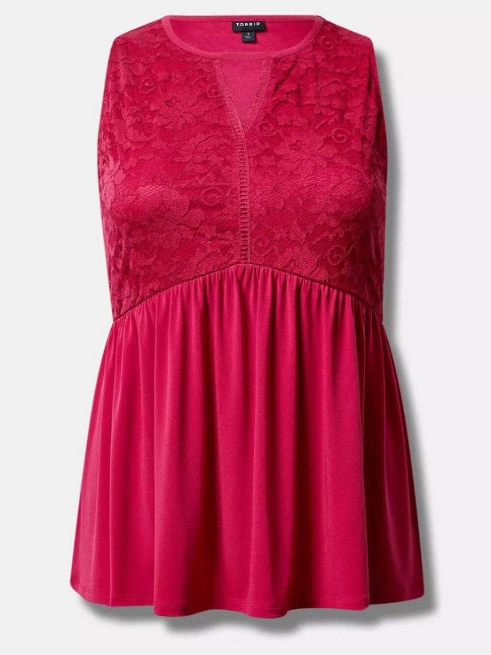 TORRID Crew Neck Keyhole Lace Babydoll Tank Cherry Red Elegant Casual